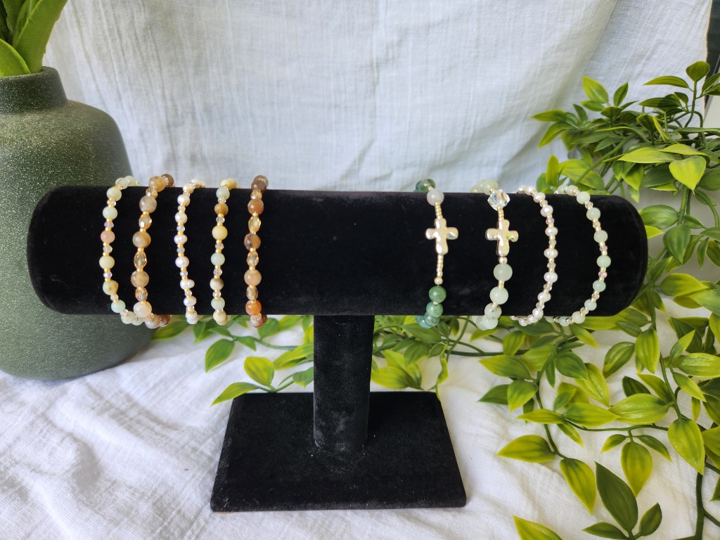 Beaded bracelets on a jewelry stand